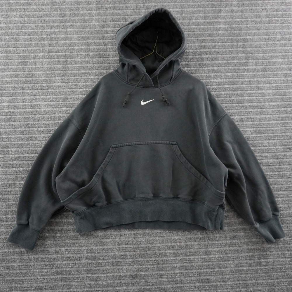 Nike Hoodie Womens Small Black Center Swoosh Cropped Relaxed Fit